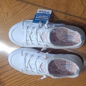 Bobs by Skechers White Sneakers with Pink Accents